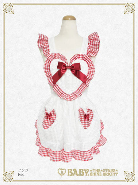 B49OT046 Fluffy Gingham Heart Apron