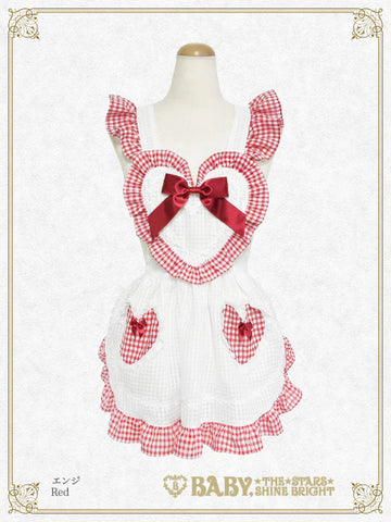 B49OT046 Fluffy Gingham Heart Apron