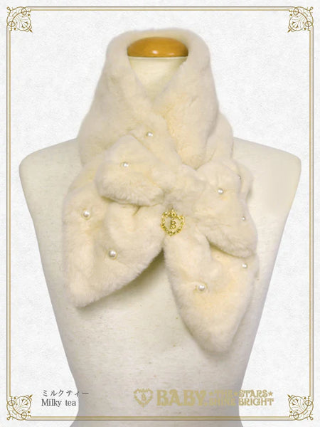 B49OT070 Ribbon and Pearl Fur Muffler