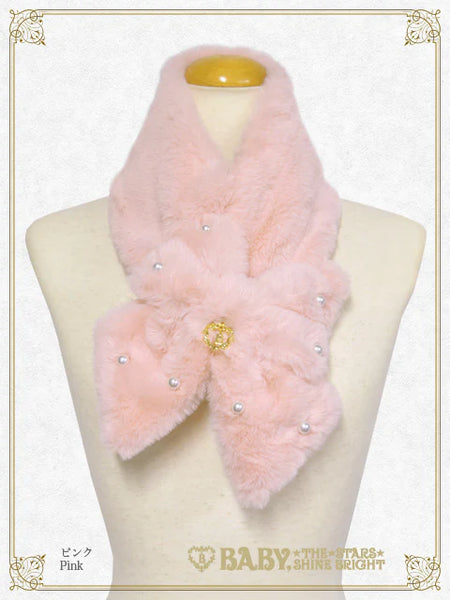 B49OT070 Ribbon and Pearl Fur Muffler
