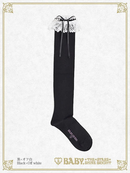 B49SC820 Ribbon Loop Lace Overknee Socks