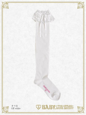 B49SC820 Ribbon Loop Lace Overknee Socks