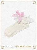 B49SC824 Gingham Ribbon Torsion Lace Ankle Socks