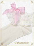 B49SC824 Gingham Ribbon Torsion Lace Ankle Socks