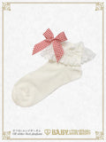 B49SC824 Gingham Ribbon Torsion Lace Ankle Socks