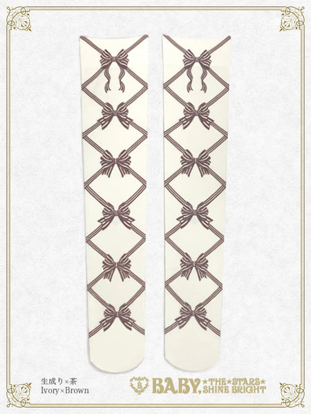 B49SC843 Ribbon Printed Over Knee Socks