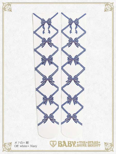 B49SC843 Ribbon Printed Over Knee Socks