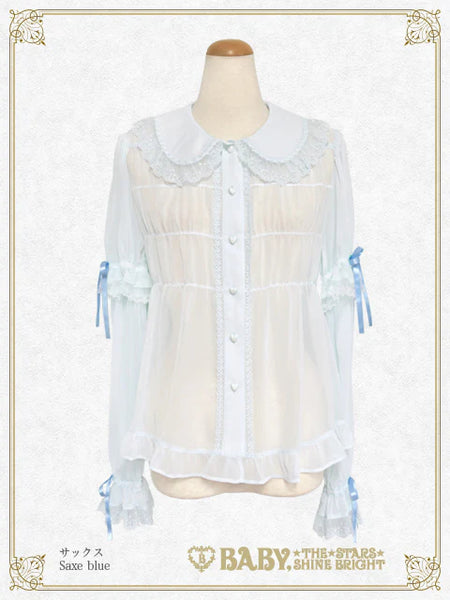 B50BL408 Detachable Sleeves Babydoll Chiffon Blouse