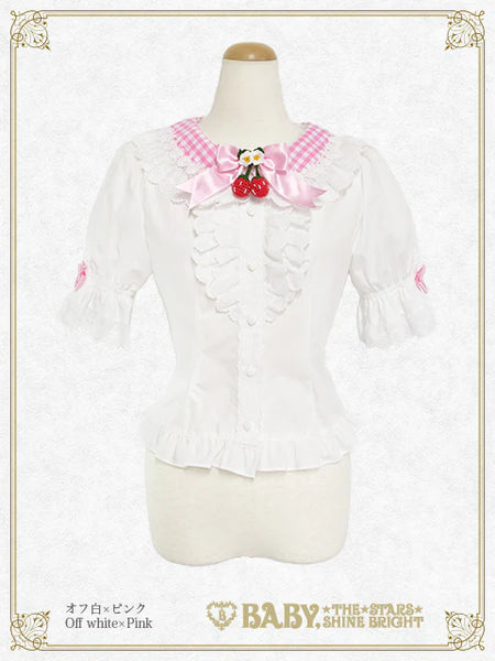 B50BL414 Swinging Strawberry's Happy Berry Present Gingham Blouse