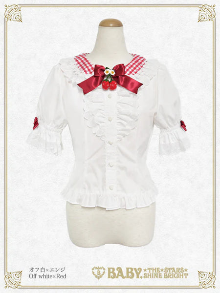 B50BL414 Swinging Strawberry's Happy Berry Present Gingham Blouse