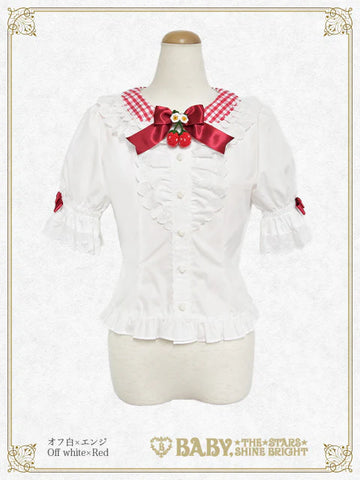 B50BL414 Swinging Strawberry's Happy Berry Present Gingham Blouse