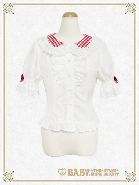 B50BL414 Swinging Strawberry's Happy Berry Present Gingham Blouse