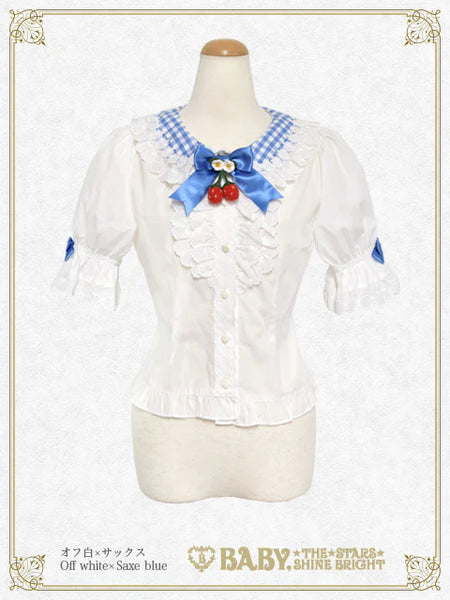B50BL414 Swinging Strawberry's Happy Berry Present Gingham Blouse