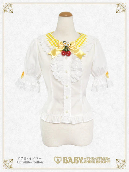 B50BL414 Swinging Strawberry's Happy Berry Present Gingham Blouse