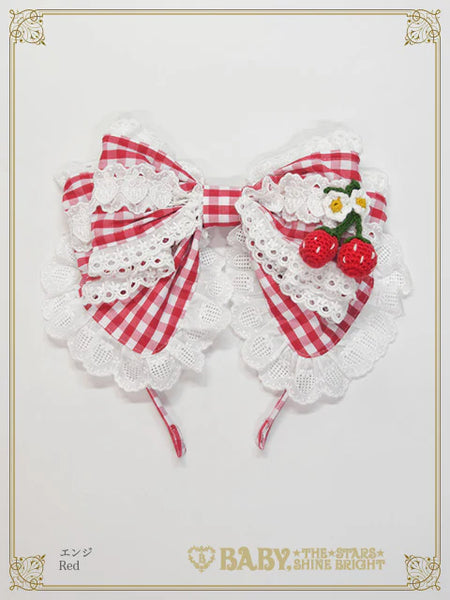 B50HA958 Swinging Strawberry's Happy Berry Present Gingham Headbow