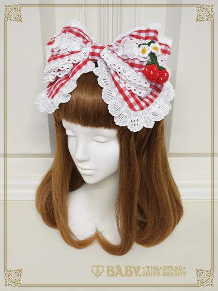B50HA958 Swinging Strawberry's Happy Berry Present Gingham Headbow