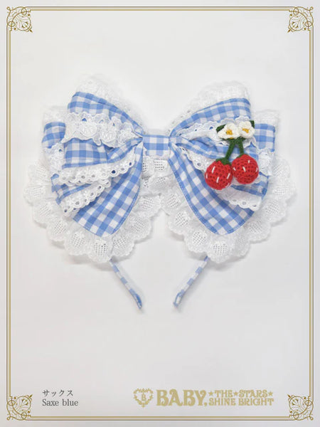 B50HA958 Swinging Strawberry's Happy Berry Present Gingham Headbow