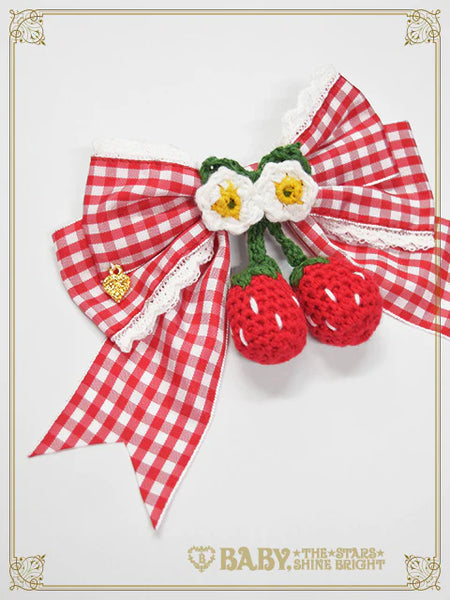 B50HA960 Swinging Strawberry's Happy Berry Present Gingham Ribbon Clips