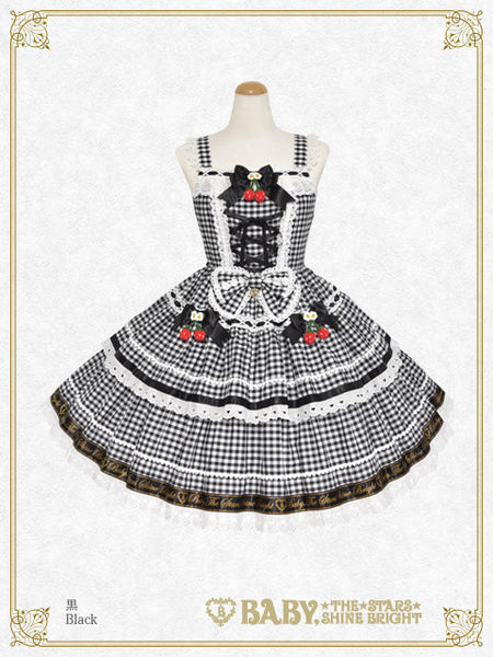 B50JS228 Swinging Strawberry's Happy Berry Present Gingham Jumperskirt