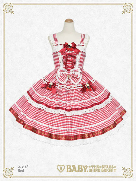 B50JS228 Swinging Strawberry's Happy Berry Present Gingham Jumperskirt