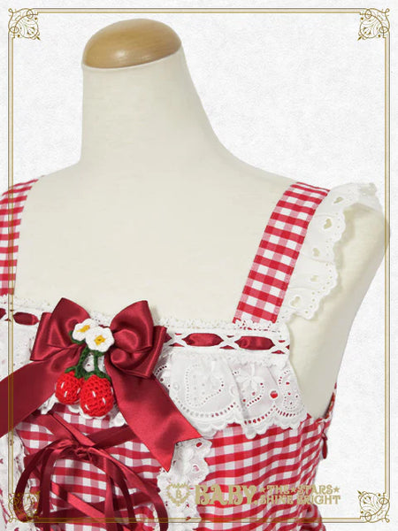 B50JS228 Swinging Strawberry's Happy Berry Present Gingham Jumperskirt