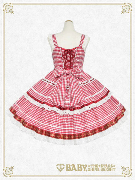 B50JS228 Swinging Strawberry's Happy Berry Present Gingham Jumperskirt