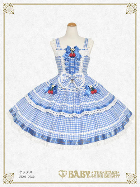 B50JS228 Swinging Strawberry's Happy Berry Present Gingham Jumperskirt