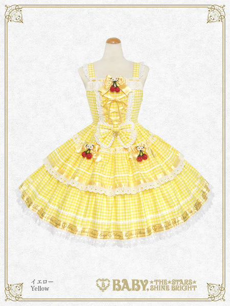 B50JS228 Swinging Strawberry's Happy Berry Present Gingham Jumperskirt