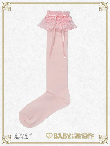 B50SC814 Ribbon Lace Knee Socks