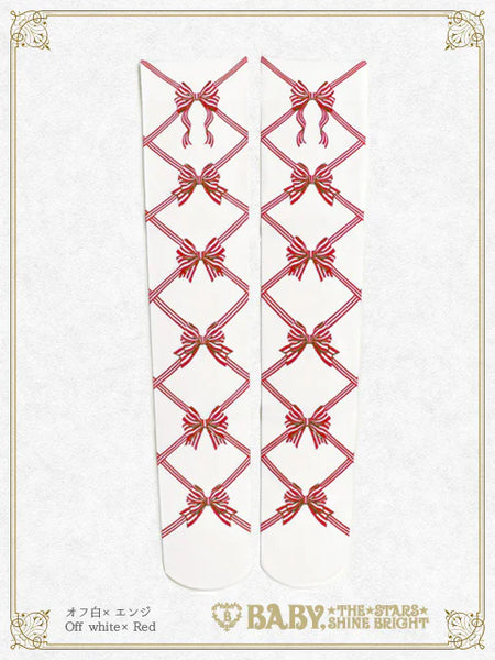 B50SC821 Ribbon Printed Over Knee Socks
