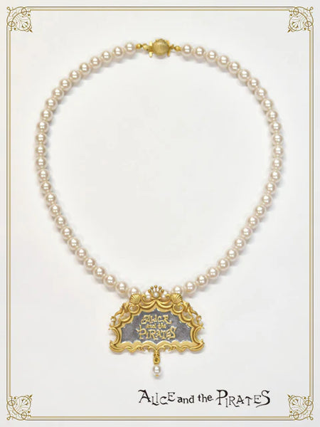 P21AC043 Poseidon Logo Plate Pearl Necklace