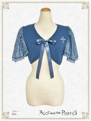 P21BO102 Cross-embroidered Frill Sleeve Bolero