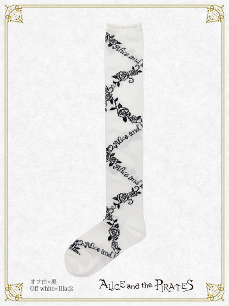 P21SC815 A/P Lace Up Rose Over Knee Socks