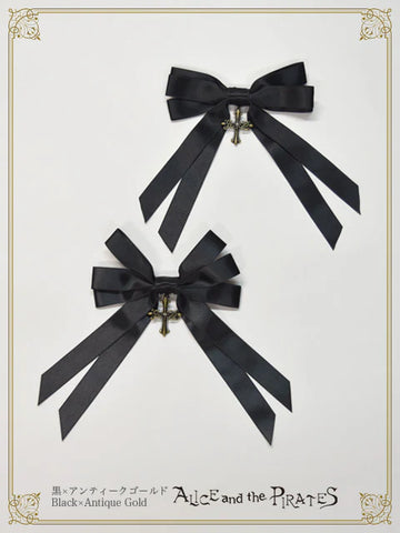P22HA916 A/P Cross Charm Satin Multiple Ribbon Clip