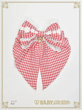 B49HA988 Fluffy Gingham Heart Ribbon Barrette