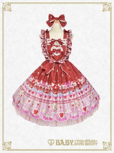 B47OJ217 Strawberry Sweetheart Cake Hearty Jumperskirt & Headbow Set