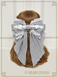 B49HA988 Fluffy Gingham Heart Ribbon Barrette