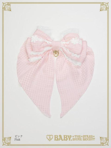 B49HA988 Fluffy Gingham Heart Ribbon Barrette