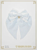 B49HA988 Fluffy Gingham Heart Ribbon Barrette