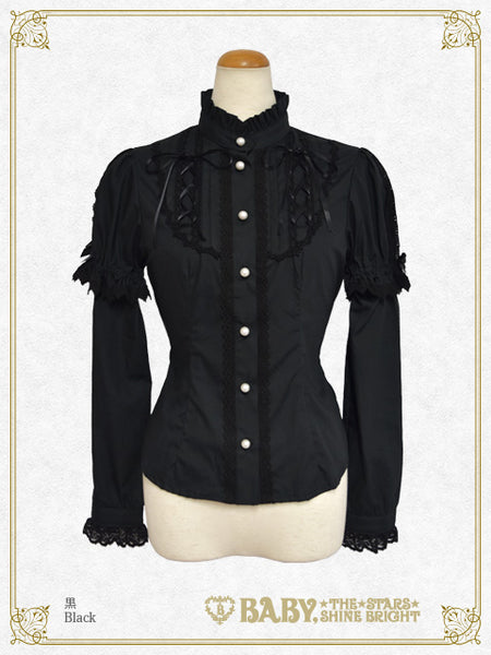 B46BL449 Snow White ♡ Lace Up Stand-up Collar Blouse