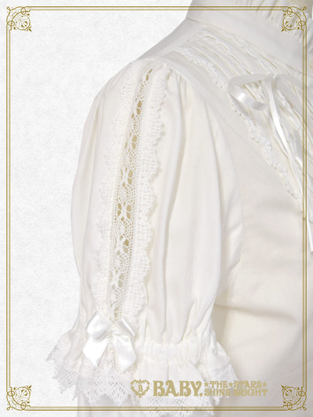 B46BL449 Snow White ♡ Lace Up Stand-up Collar Blouse