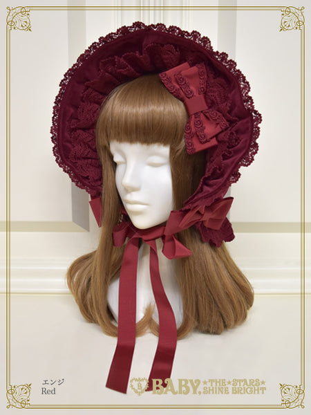B49HA741 Velveteen Torchon Lace Bonnet