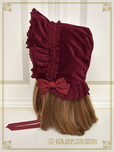 B49HA741 Velveteen Torchon Lace Bonnet