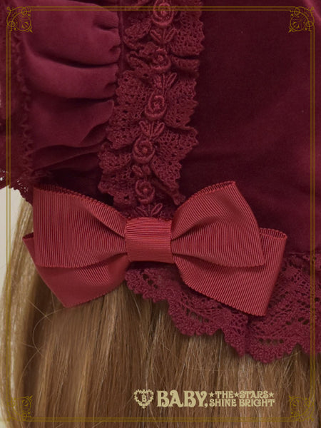 B49HA741 Velveteen Torchon Lace Bonnet