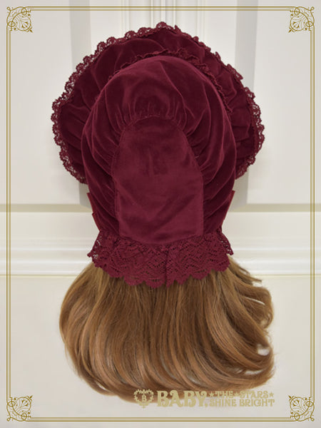 B49HA741 Velveteen Torchon Lace Bonnet