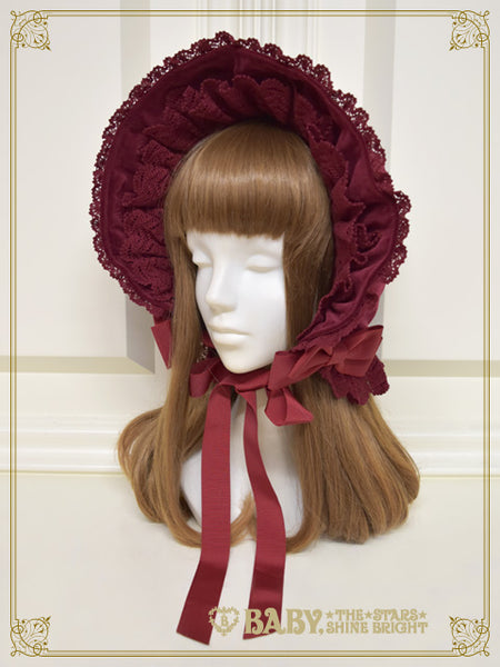 B49HA741 Velveteen Torchon Lace Bonnet