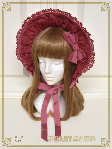 B49HA741 Velveteen Torchon Lace Bonnet